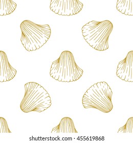 Golden sketch seashell decor seamless pattern. Vector illustration for your design