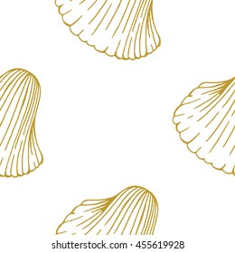 Golden sketch seashell decor seamless pattern. Vector illustration for your design