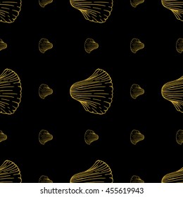 Golden sketch seashell decor seamless pattern. Vector illustration for your design