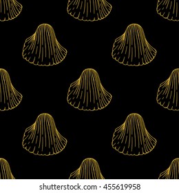 Golden sketch seashell decor seamless pattern. Vector illustration for your design