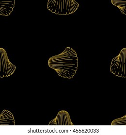 Golden sketch seashell decor seamless pattern. Vector illustration for your design