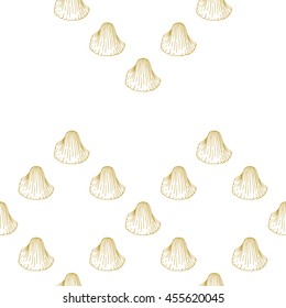 Golden sketch seashell decor seamless pattern. Vector illustration for your design