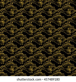 Golden sketch seashell decor seamless pattern. Vector illustration for your design