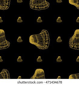Golden sketch seashell decor seamless pattern. Vector illustration for your design
