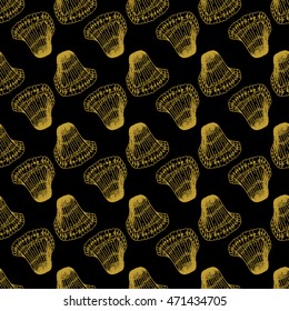 Golden sketch seashell decor seamless pattern. Vector illustration for your design
