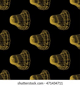 Golden sketch seashell decor seamless pattern. Vector illustration for your design