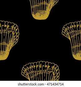 Golden sketch seashell decor seamless pattern. Vector illustration for your design