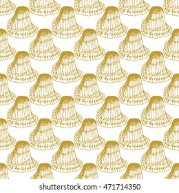 Golden sketch seashell decor seamless pattern. Vector illustration for your design