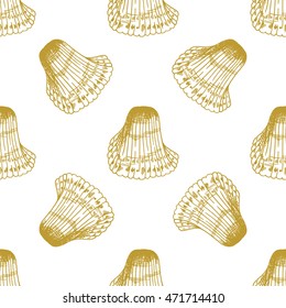 Golden sketch seashell decor seamless pattern. Vector illustration for your design