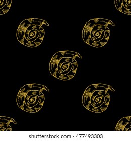 Golden sketch seashell decor seamless pattern. Vector illustration for your design