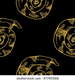 Golden sketch seashell decor seamless pattern. Vector illustration for your design