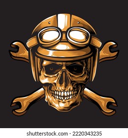 golden skull biker vector logo