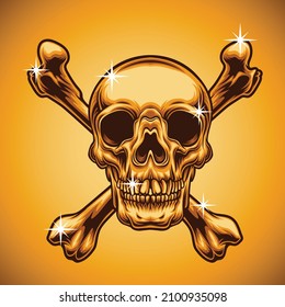 Golden Skull With Crossbones Vector Illustration