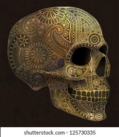 golden skull , eps 10, contains transparency objects , all elements are located on separate layers and available to editing