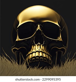 Golden skull in glass vintage art design illustration