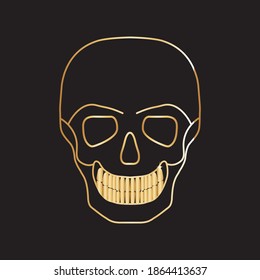 Golden Skull . Linear vector illustration isolated on black background.
