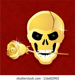 golden skull with a rose in his teeth for the Reds against