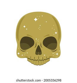 A golden skull with stars on a white background.