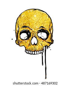Golden skull. Vector illustration isolated on white.