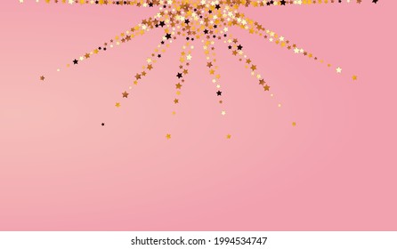 Golden Sky Vector Pink Background. Gilded Christmas Dust Illustration. Shine Decoration Wallpaper.  Sparkling Party Confetti Texture.