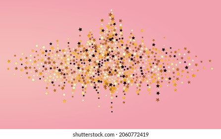 Golden Sky Vector Pink Background. Yellow Glamour Sparkle Template. Glow Elegant Banner.  Gilded Decoration Shine Texture.