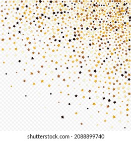Golden Sky Vector Transparent Background. Gilded Christmas Starry Texture. Shine Luxury Illustration.  Sparkling Bright Glow Pattern.