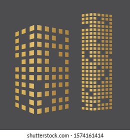 golden skyscraper buildings icon- vector illustration