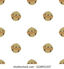Golden sleigh bells. Winter festival seamless pattern.