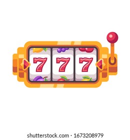 Golden slot machine with 777 symbols. Casino flat illustration