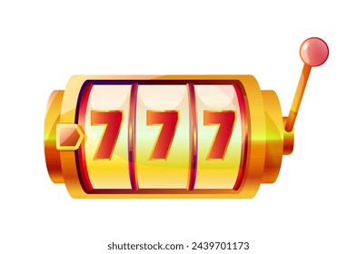 Golden slot machine with 777, vector illustration isolated on white