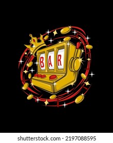 golden slot machine and crown illustration