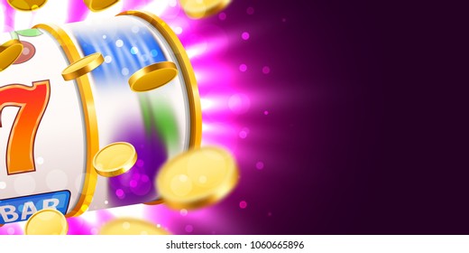 Golden slot machine with flying golden coins wins the jackpot. Big win concept. Vector illustration