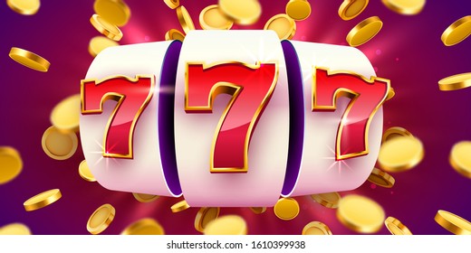 Golden slot machine with flying golden coins wins the jackpot. Big win concept. Vector illustration