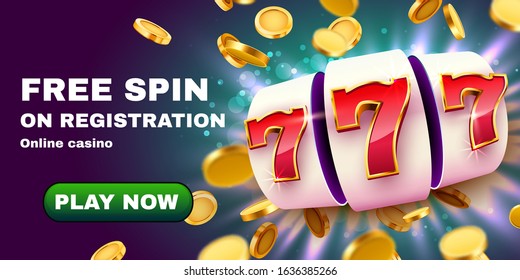 Golden slot machine with flying golden coins wins the jackpot. Big win concept. Vector illustration