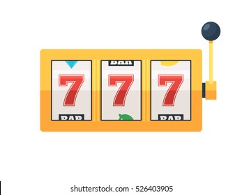 Golden slot machine with lucky sevens jackpot. Vector illustration isolated on white background