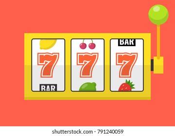 Golden slot machine with lucky sevens jackpot. Vector illustration.