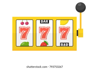 Golden slot machine with lucky sevens jackpot. Vector illustration.