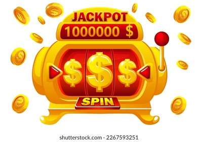 Golden slot machine. Slot machine for online casino and slots game. Coins explosion