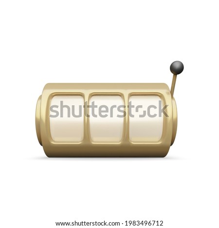 Golden slot machine realistic render. Big win on jackpot casino win. Vector 