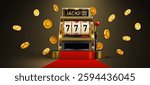 Golden slot machine wins the jackpot. 777 Big win concept. Casino jackpot. Vector illustration