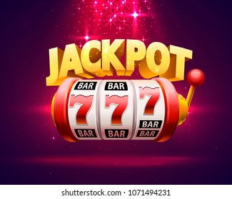 Golden slot machine wins the jackpot. Isolated on red background. Vector illustration