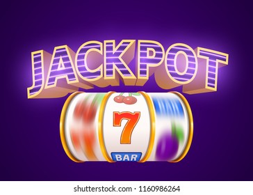 Golden slot machine wins the jackpot. Big win concept. Casino jackpot. Vector illustration