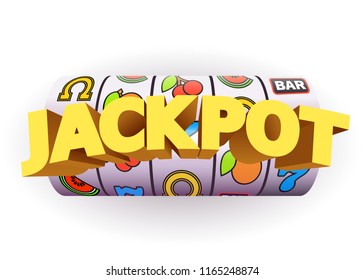Golden slot machine wins the jackpot. Big win concept. Casino jackpot. Vector illustration