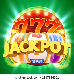 Golden slot machine wins the jackpot. Big win concept. Casino jackpot. Vector illustration