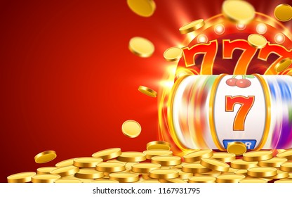 Golden slot machine wins the jackpot. Big win concept. Casino jackpot. Vector illustration