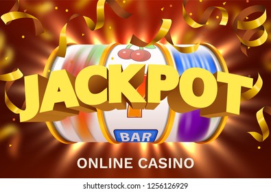Golden slot machine wins the jackpot. Big win concept. Casino jackpot. Vector illustration