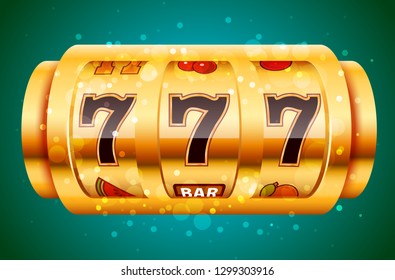 Golden slot machine wins the jackpot. Big win concept. Casino jackpot. Vector illustration