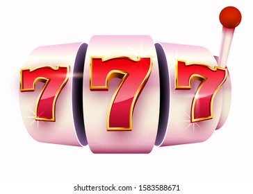 Golden slot machine wins the jackpot. 777 Big win concept. Casino jackpot. Vector illustration