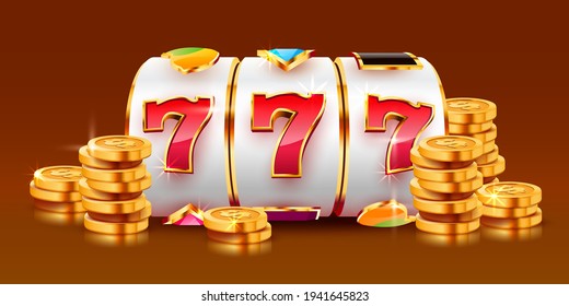 Golden Slotmaschine gewinnt den Jackpot. 777 Big win Konzept. Casino-Jackpot. Vektorgrafik