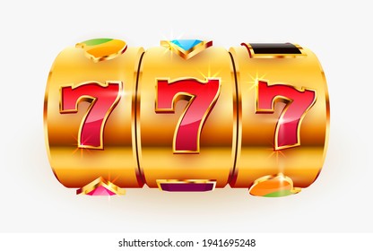 Golden slot machine wins the jackpot. 777 Big win concept. Casino jackpot. Vector illustration